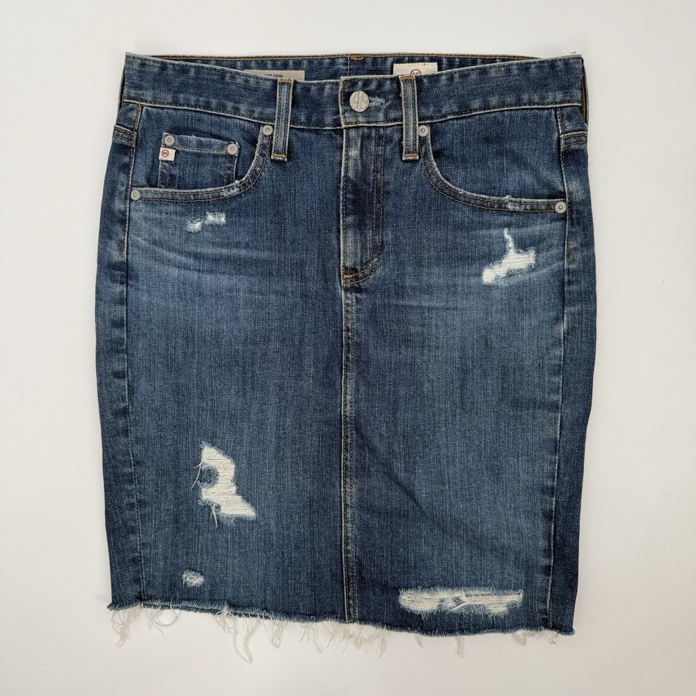 AG The Erin‎ Boho Distressed Mini Pencil Skirt Raw Hemline Womens Size 26 USA
